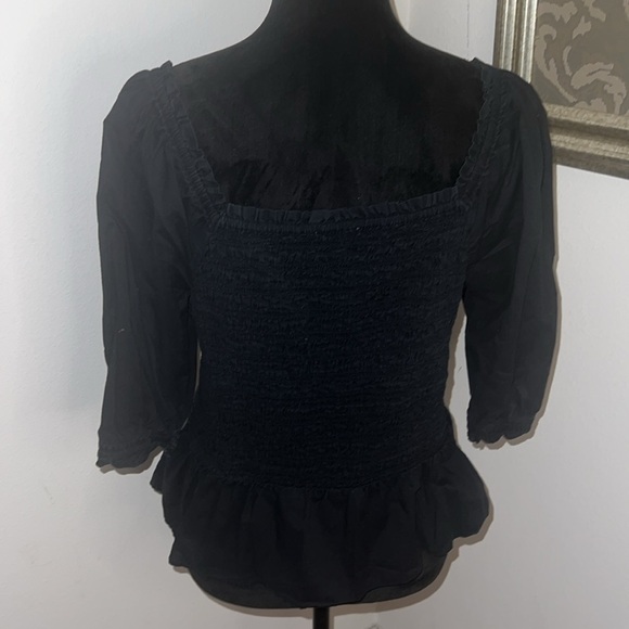 LOFT black smocked poplin puff sleeves cropped top blouse sz L - Picture 4 of 7
